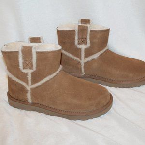 NIB‎ UGG WOMEN'S CLASSIC MINI ANKLE SUEDE SPILL SEAM BOOTS CHESTNUT
